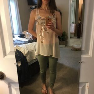 Express sleeveless sequin and lace tunic